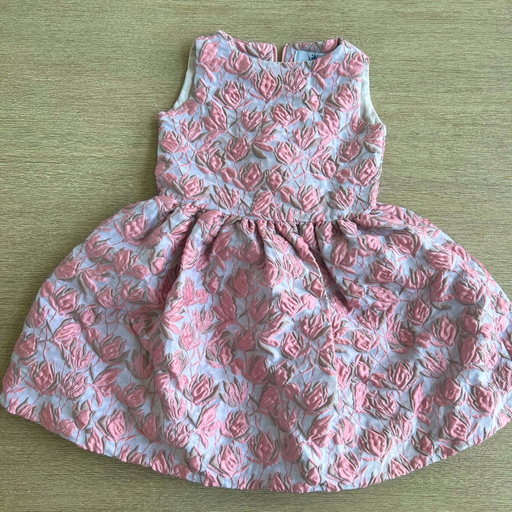 Florence Fancy brocade blue and pink tulip dress. 3T